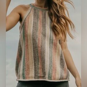 W5 Anthropologie Women's Cary Top Sleeveless High Neck Woven Halter Neck Size M